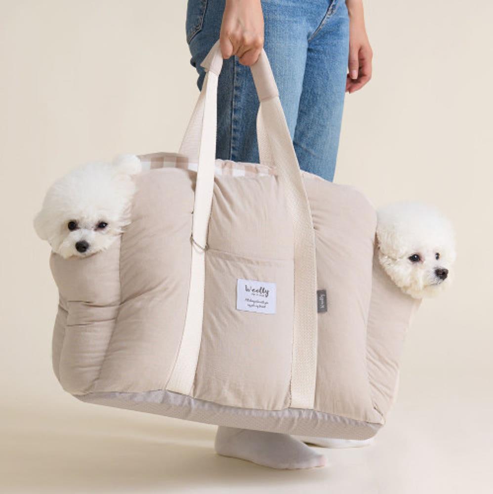 울리 코튼체크 구름 강아지 이동가방 슬링백 산책 캐리어 기내용 L