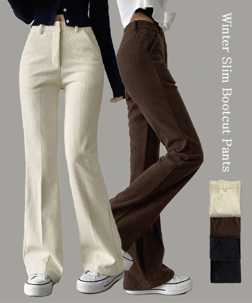 ~2XL[융털,기장선택/밴딩,한겨울까지]골덴 코듀로이 한파 막아주는 융털기모 롱부츠컷 밴딩 팬츠