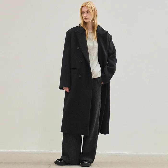 wool double-breasted coat (deep charcoal)