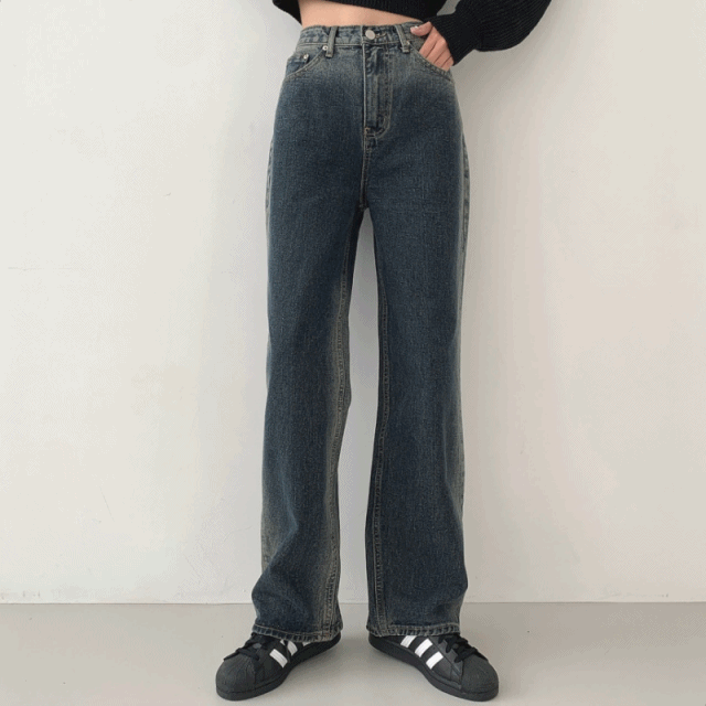 [S~XL/사장님소장]스모크 리얼 워싱 빈티지갑 롱와이드 데님팬츠