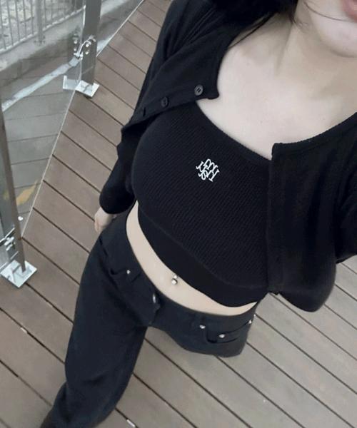 [SET] 로고 슬림핏 니트 가디건 슬리브리스 [7color]