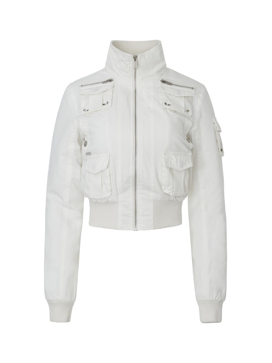 Vintage Cotton Pocket Crop Jumper In White