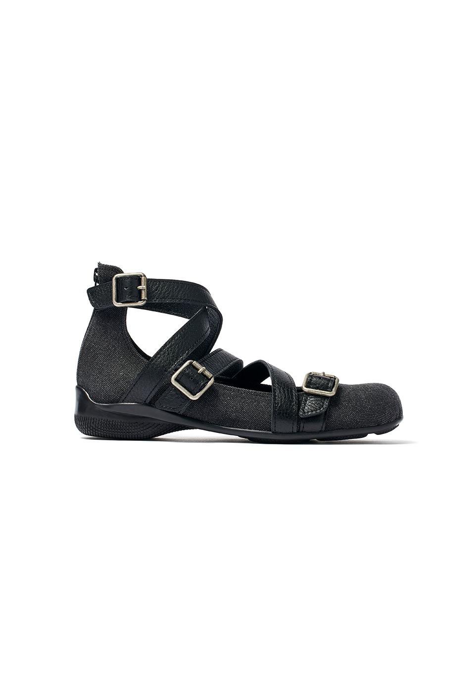 CROSS BAND ANKLE BALLET FLATS, BLACK