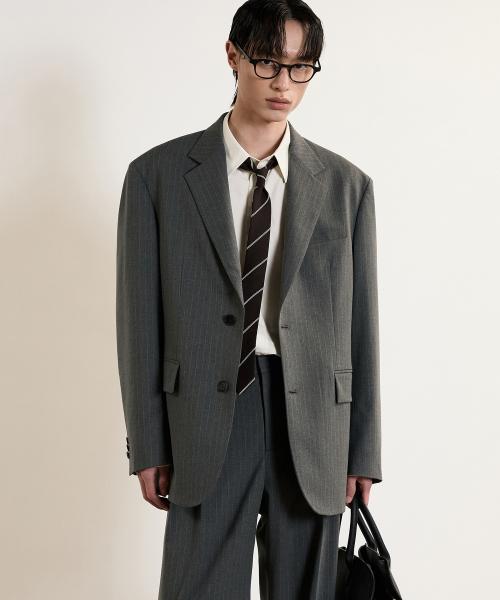 Oversize Pin Stripe Jacket (Gray) TNJA5E105G2