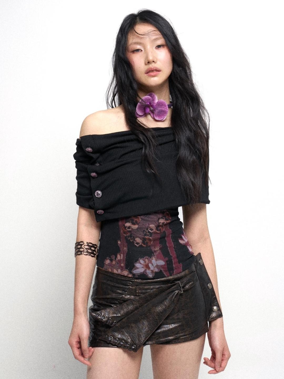 Flowers birds Market Detachable Off-Shoulder Glam Top