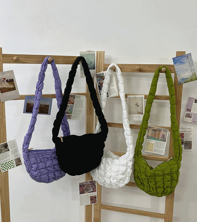 [인기/크로스버전]맘모스 엠보 미니 퀼팅 라운드 호보 에코 크로스백/패딩백