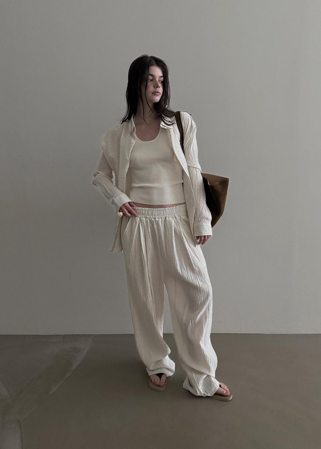 WRINKLE LOUNGE SETUP PANTS [IVORY]