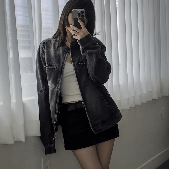 [당일발송/뉴모즈] 워싱 데님 바이커자켓