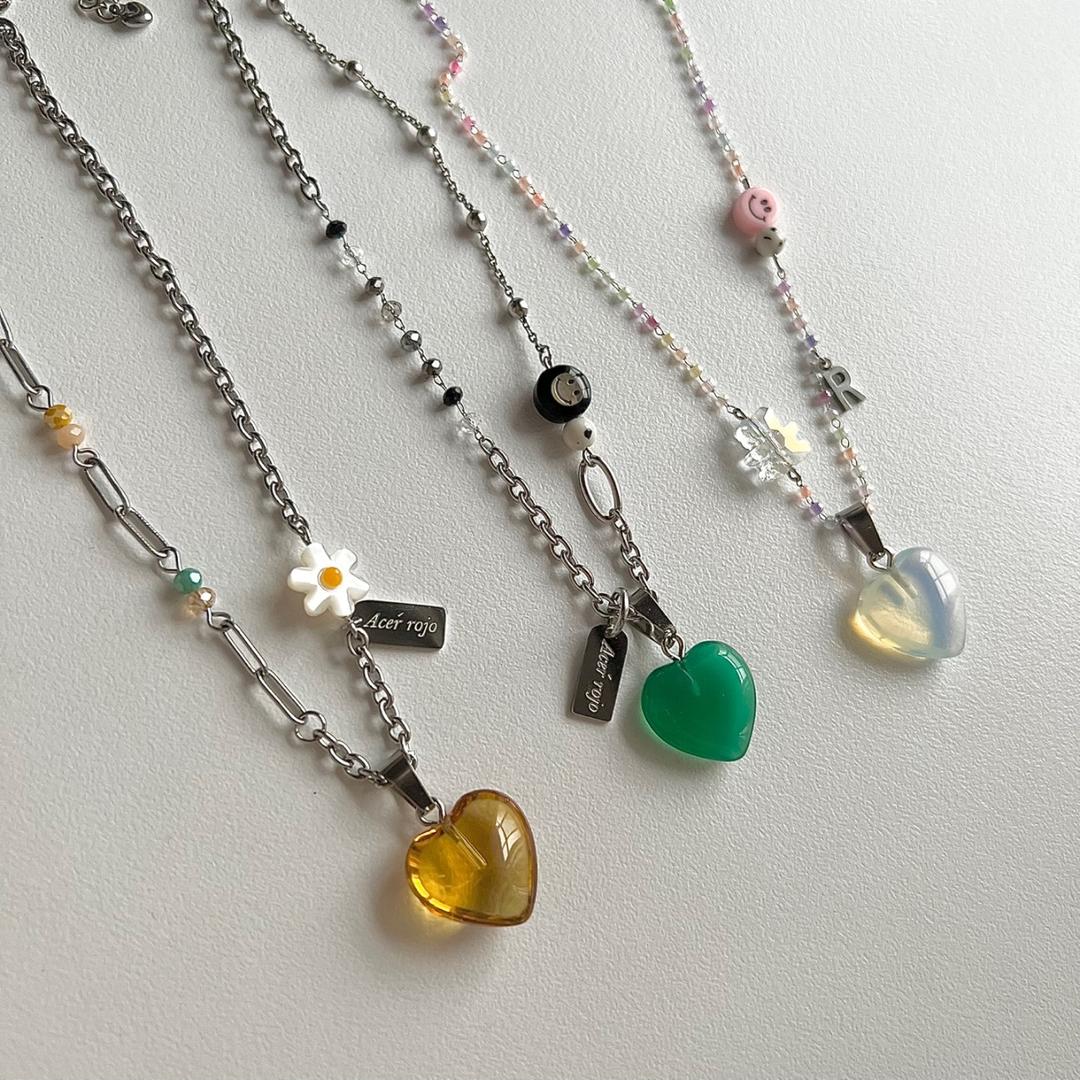 아세르로조 Acer rojo 3 써지컬 컬러 키치 하트 스마일 이니셜 바캉스 휴양지 y2k 비즈 원석 목걸이(3종 선택)