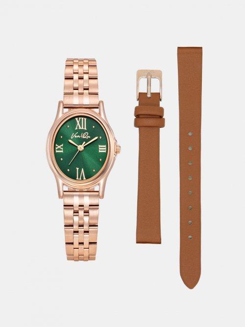 Gem-Rosegold/Emerald SET (Brown leather)
