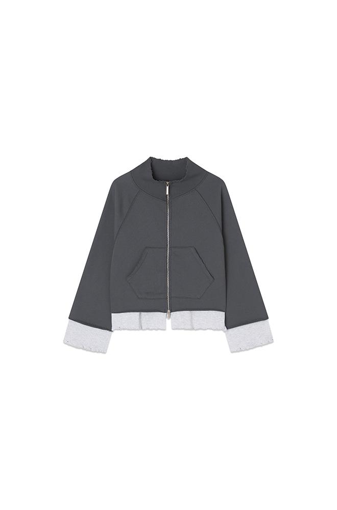 Layered hem zipup_Charcoal