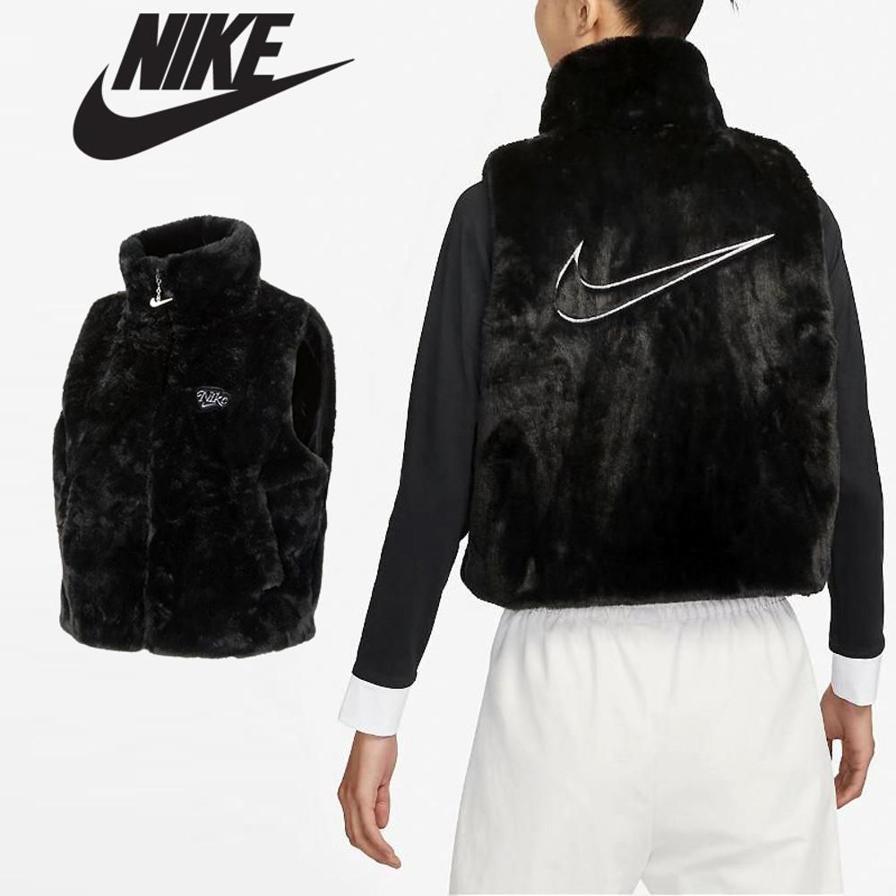 나이키 우먼스 인조 퍼 스우시 베스트 페이크 퍼 조끼 블랙 FB1916-010