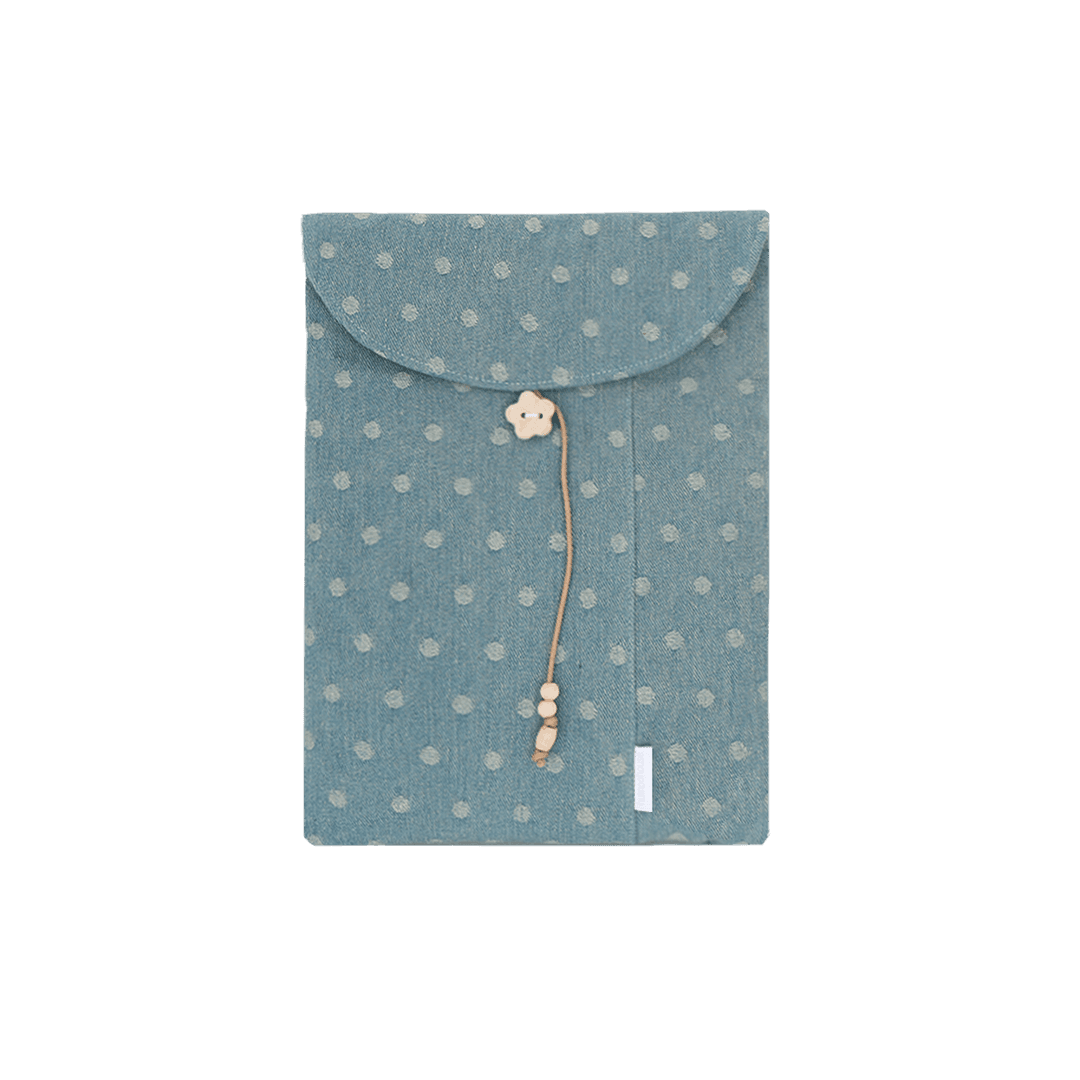 vintage blue dot denim laptop pouch