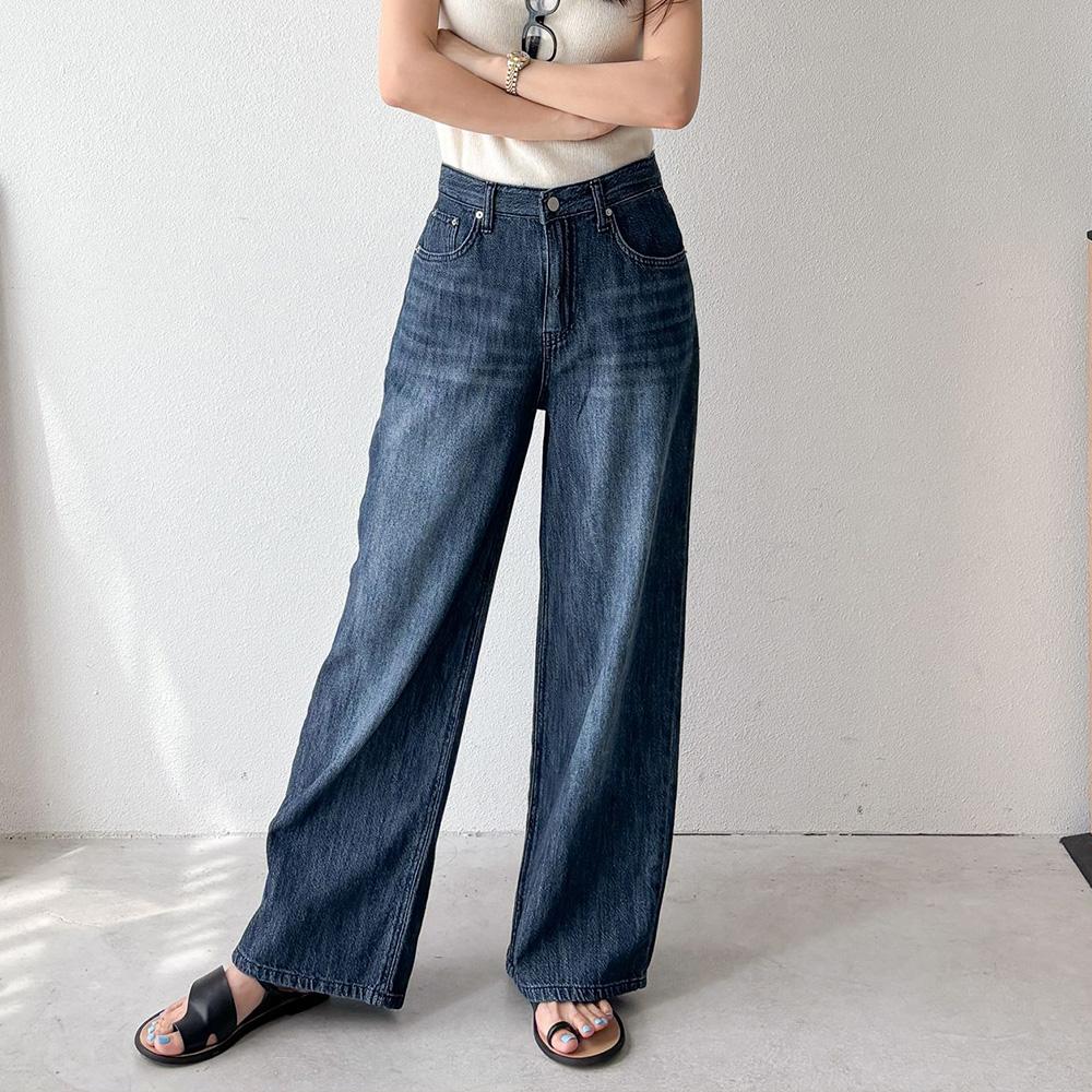 옷자락 여자 썸머 쿨 하이웨스트 일자 롱와이드데님 청바지