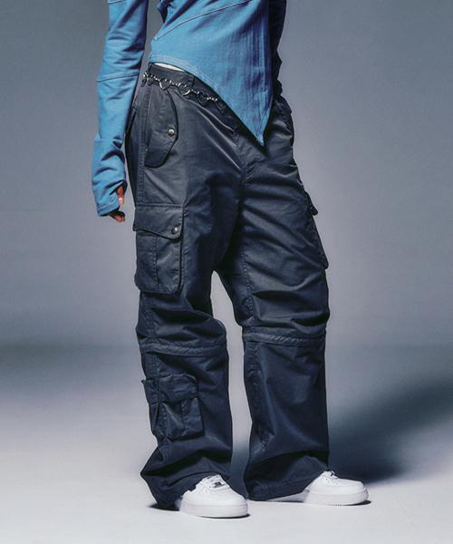 ZIPPER CUT CARGO POCKET PANTS ASH BROWN