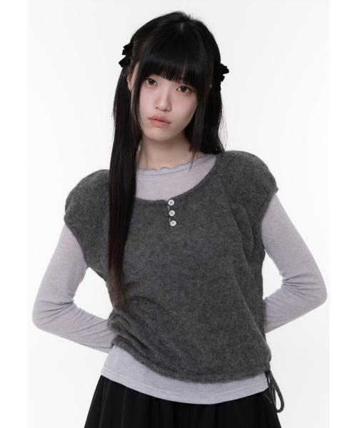 플라워 버튼 반팔니트