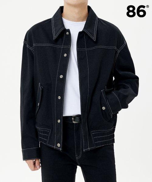 HIDDEN SNAP DENIM BLOUSON JACKET BLACK