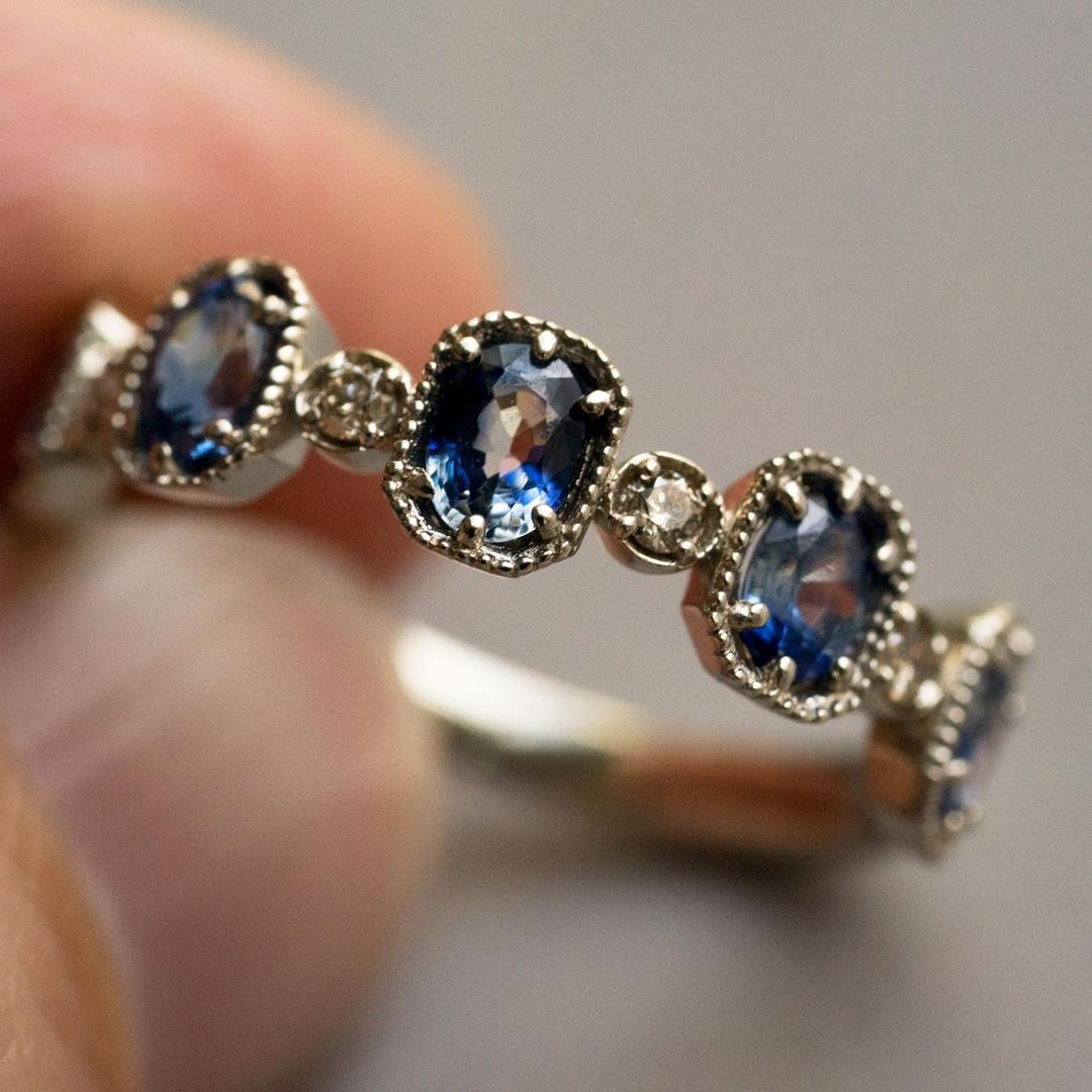 블루 사파이어 14K 18K 하프 이터니티 반지