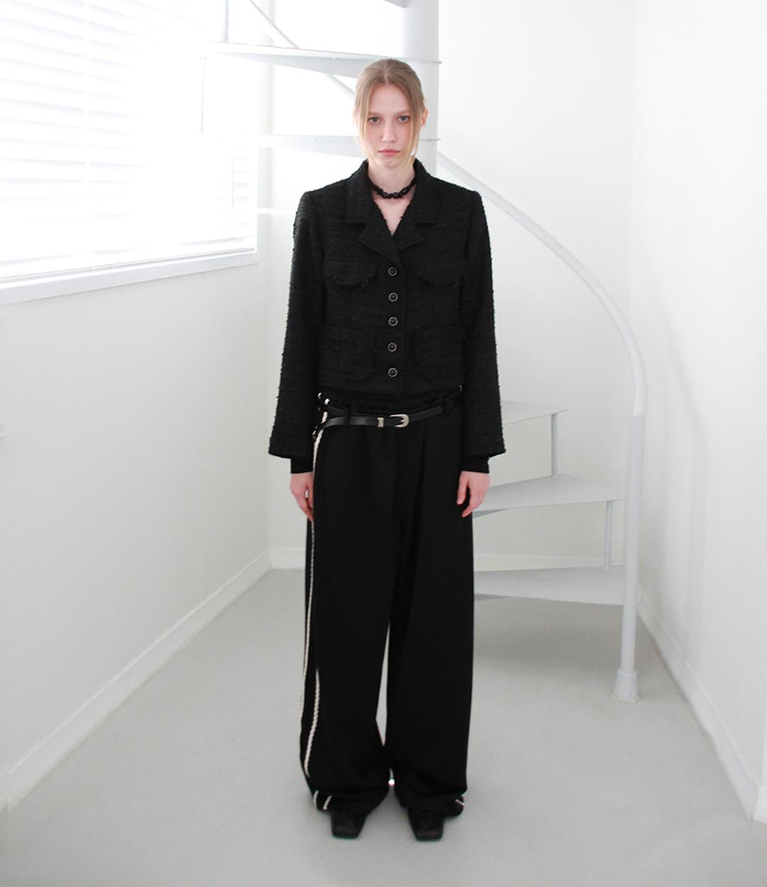 MIXED LACE TRACK PANTS (BLACK)