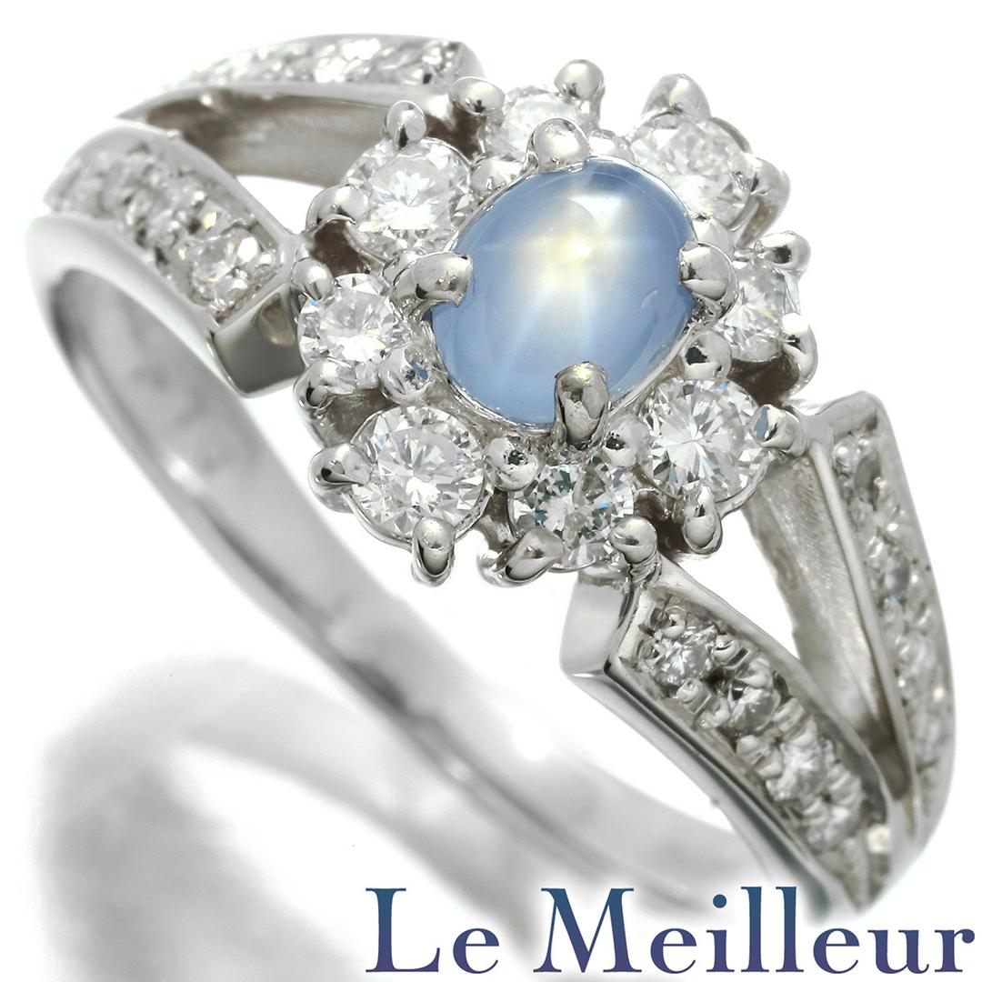 フラワーモチーフリング 指輪 スターサファイア 0.7ct ダイヤモンド 0.48ct Pt900 11号 中古 プレラブド 返品OK