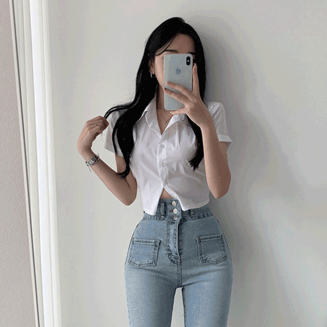 *당일발송*여름버전/파스텔컬러*[핏대박/스판소재]스판 크롭 오피스 반팔 셔츠