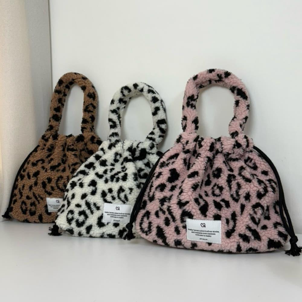 레오파드 호피 뽀글이 스트링 토트백 가방 핸드백 숄더백