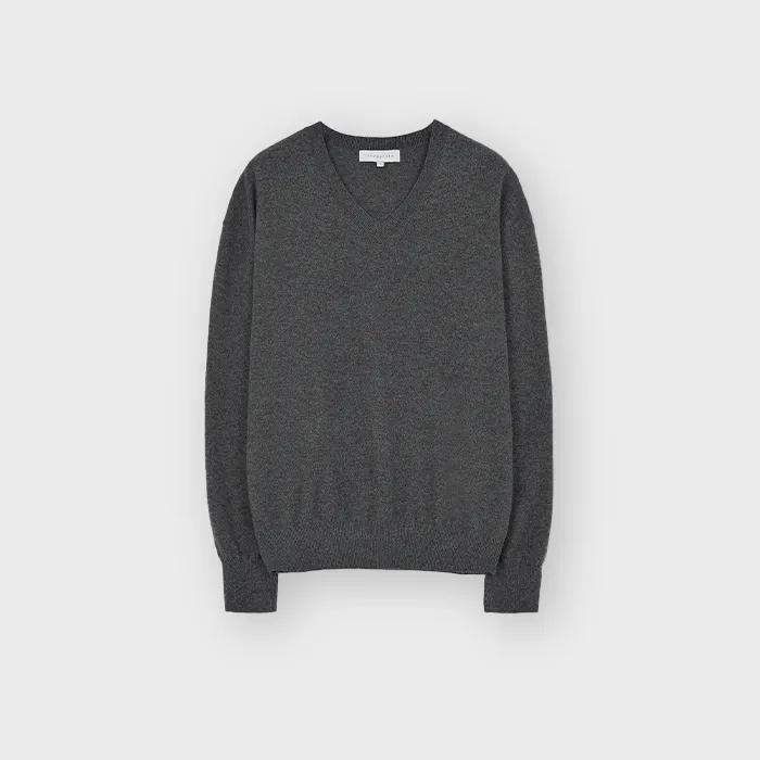 Extra Super Fine V Neck Knit, Charcoal
