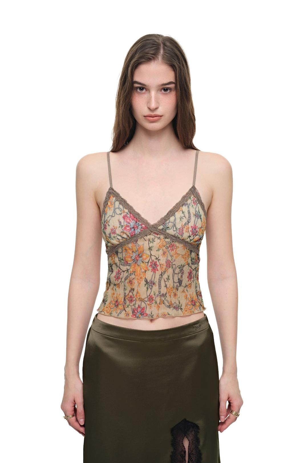 METALLIC FLORAL 03 LACE CAMI TOP (YELLOW)