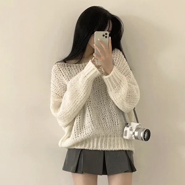 [여리여리~/남심저격!] 보호본능 아방핏, 보트넥 그물 긴팔니트 (8color)