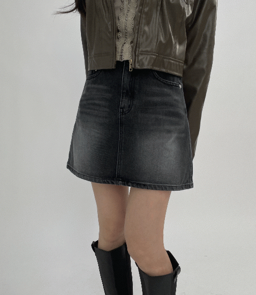 흑청 브러쉬 난스판 미니 스커트