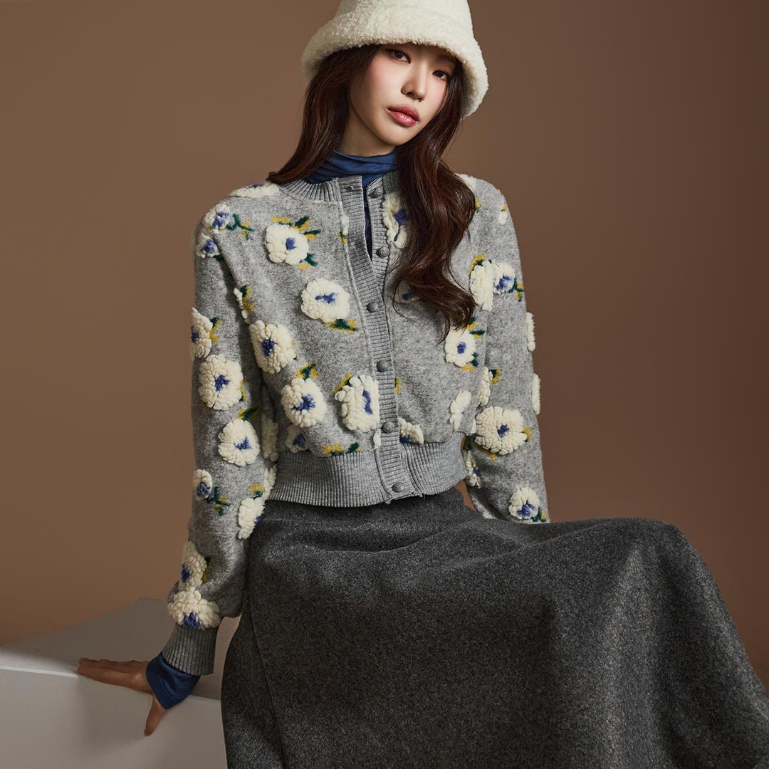 J2528 플라워 울 가디건