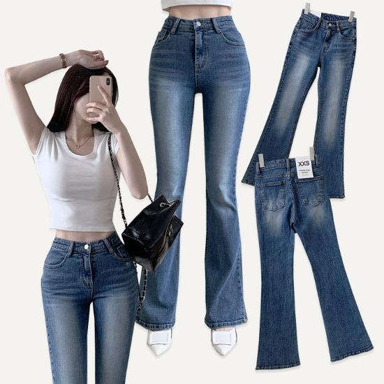 [자체제작🧵/허리쏘옥/히든밴딩/기본,롱ver] 살빠져보이는 롱다리 중청 워싱 부츠컷 데님