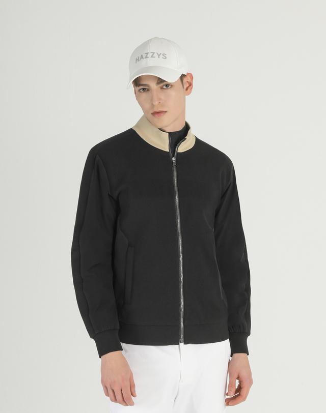 블랙 남성 소재배색 집업 가디건