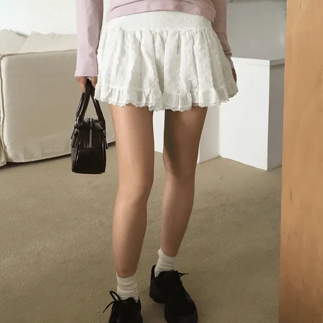 라어 발레코어 레이스 프릴 미니 스커트