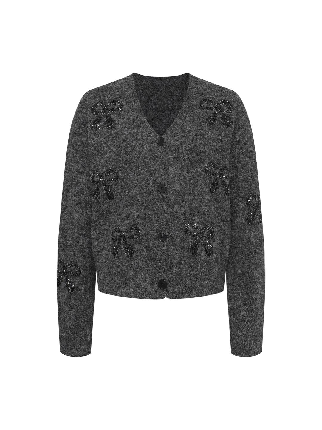JJ지고트 브이넥 리본 스팽글 니트 가디건 (DARK GREY) GRCP1CDW11