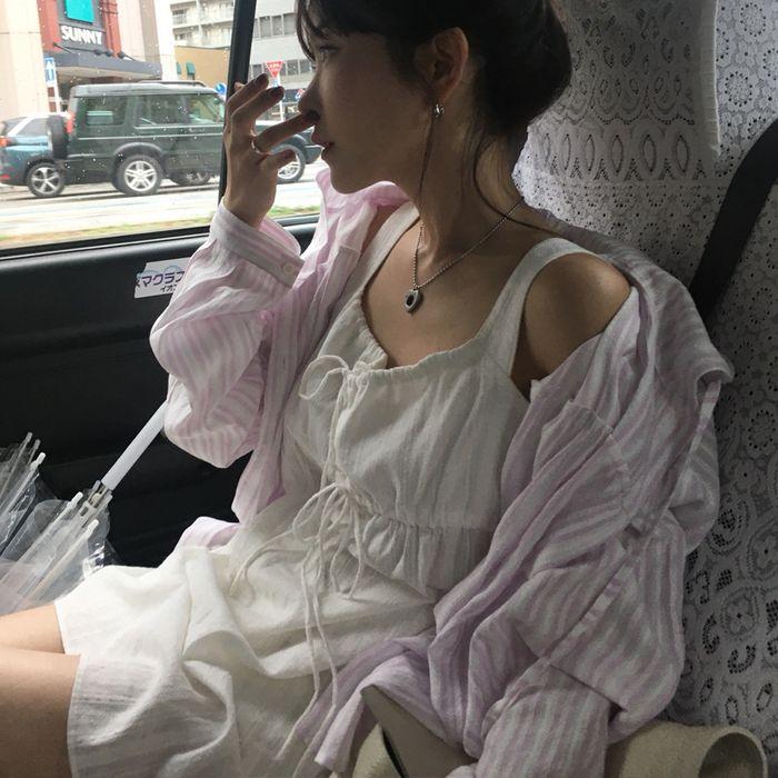 MILKY TIE SHIRRING SLEEVELESS DRESS WHITE
