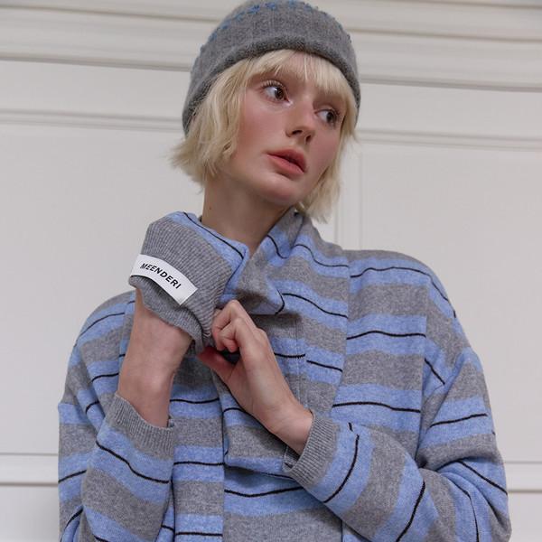 MULTI STRIPE KNIT MUFFLER - GREY