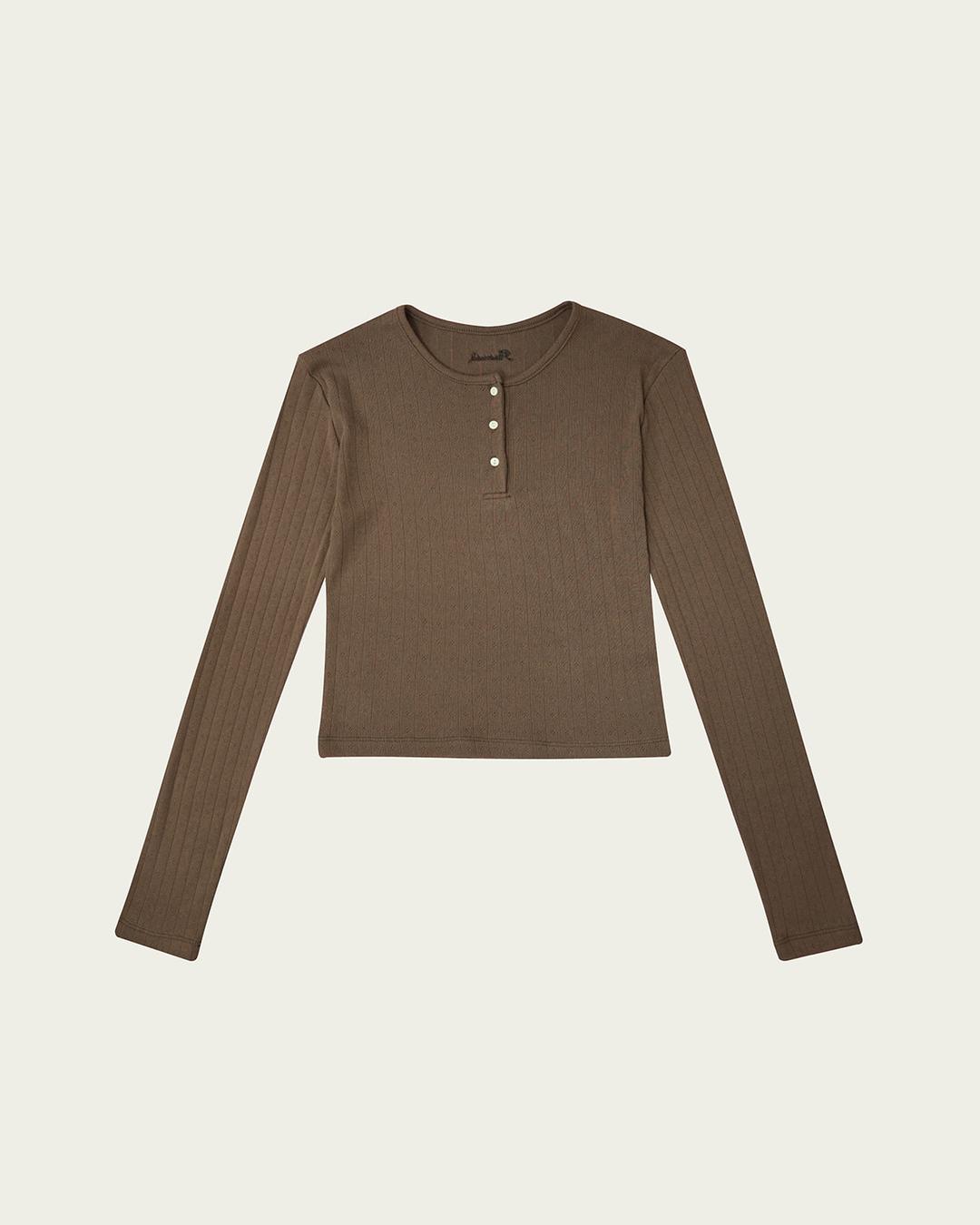 (2차) Eyelet Button T-shirt - Brown