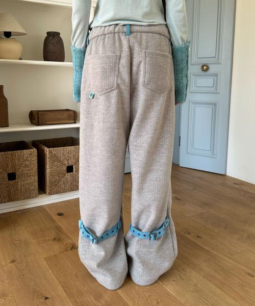 WOOL STRAP WIDE PANTS / m.khaki grey