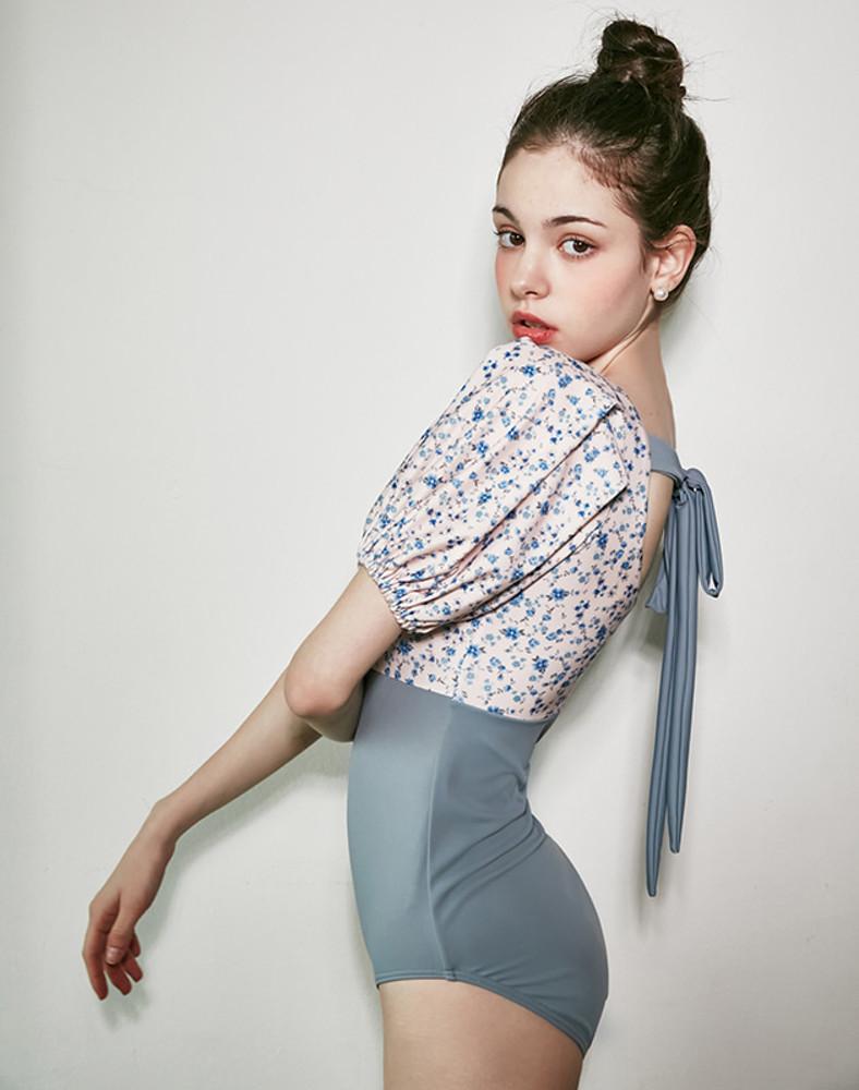 플로르 퍼프 리본 모노키니 - stone blue