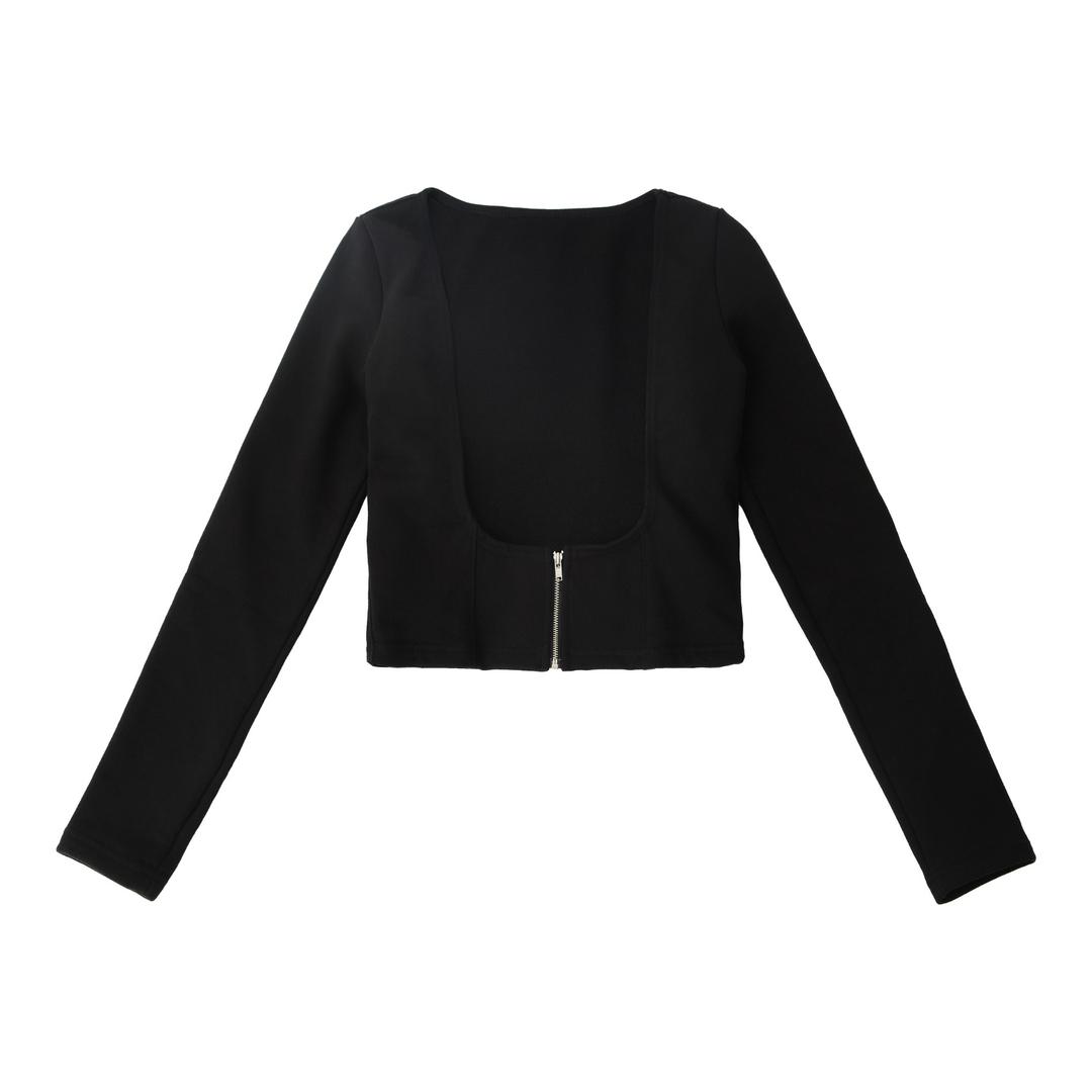 Slim Fit Crop Cardi Zip-up (Black)
