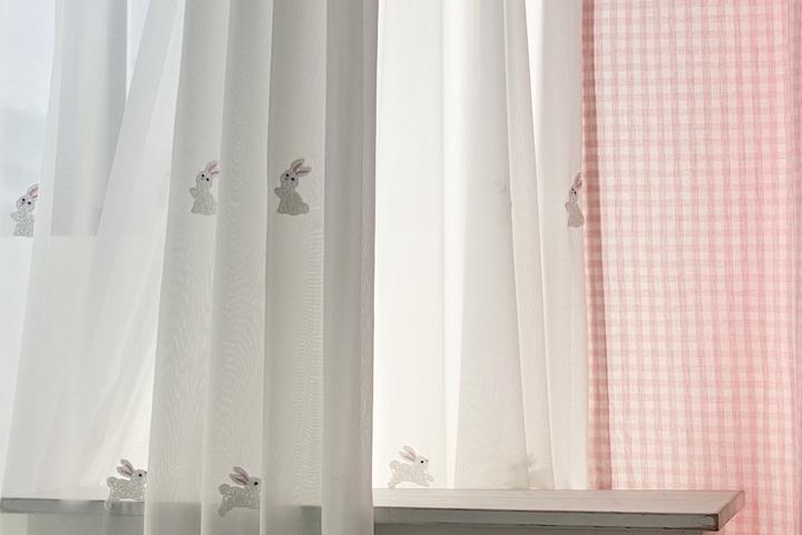 래빗 부클 아이방 차르르 토끼자수 맞춤제작 쉬폰 커튼 (평식/나비주름)