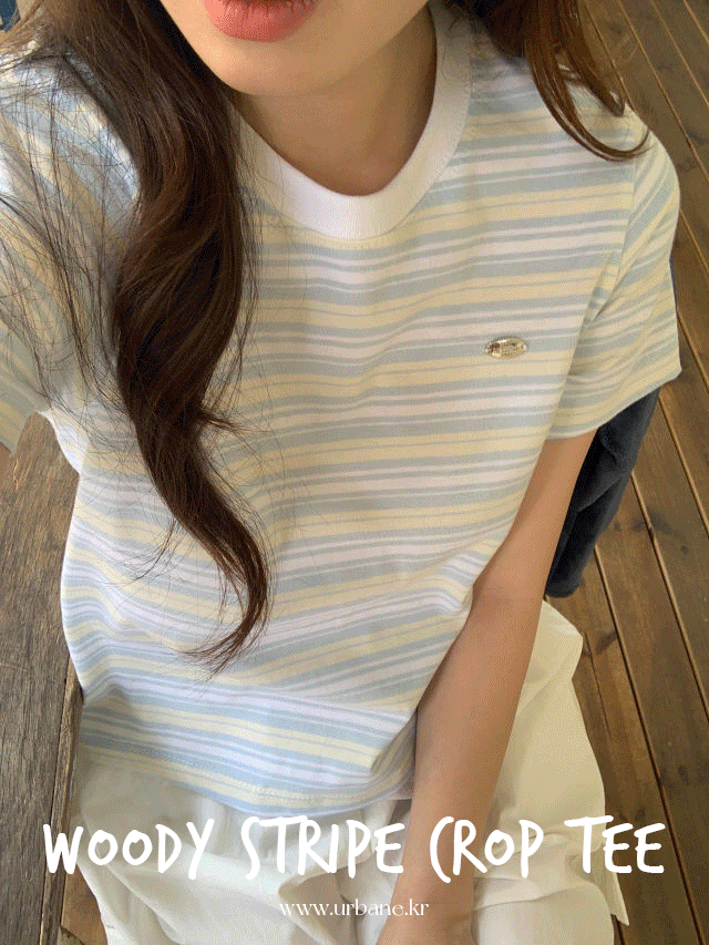 어베인 💕URBANE MADE💕 우디 스트라이프 크롭 반팔 티셔츠 (2c)