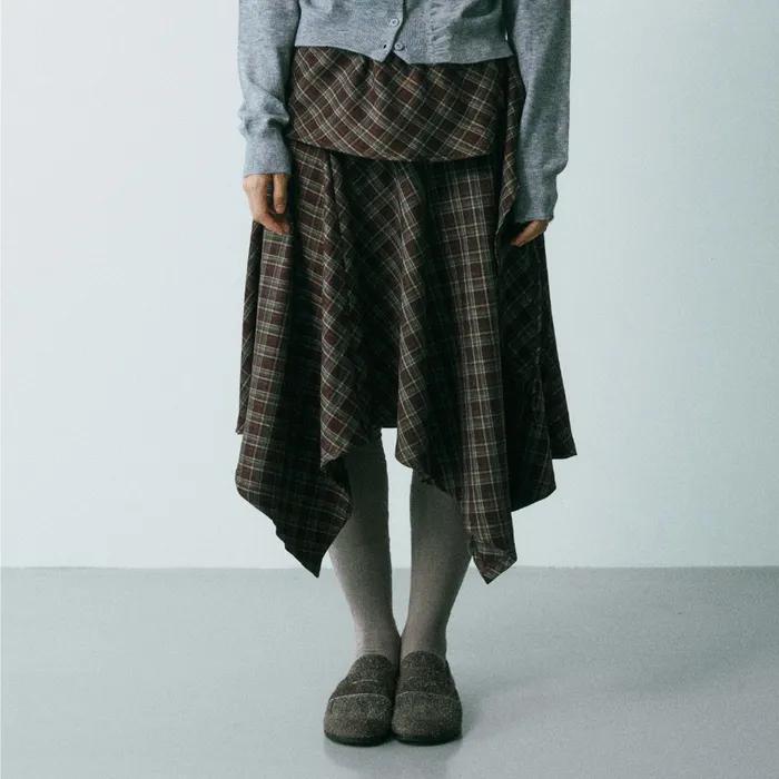 Check Drape Skirt_Wine