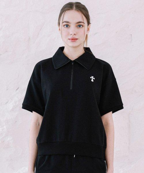 Woman Hank Logo Half Zipup T-SHIRT Black