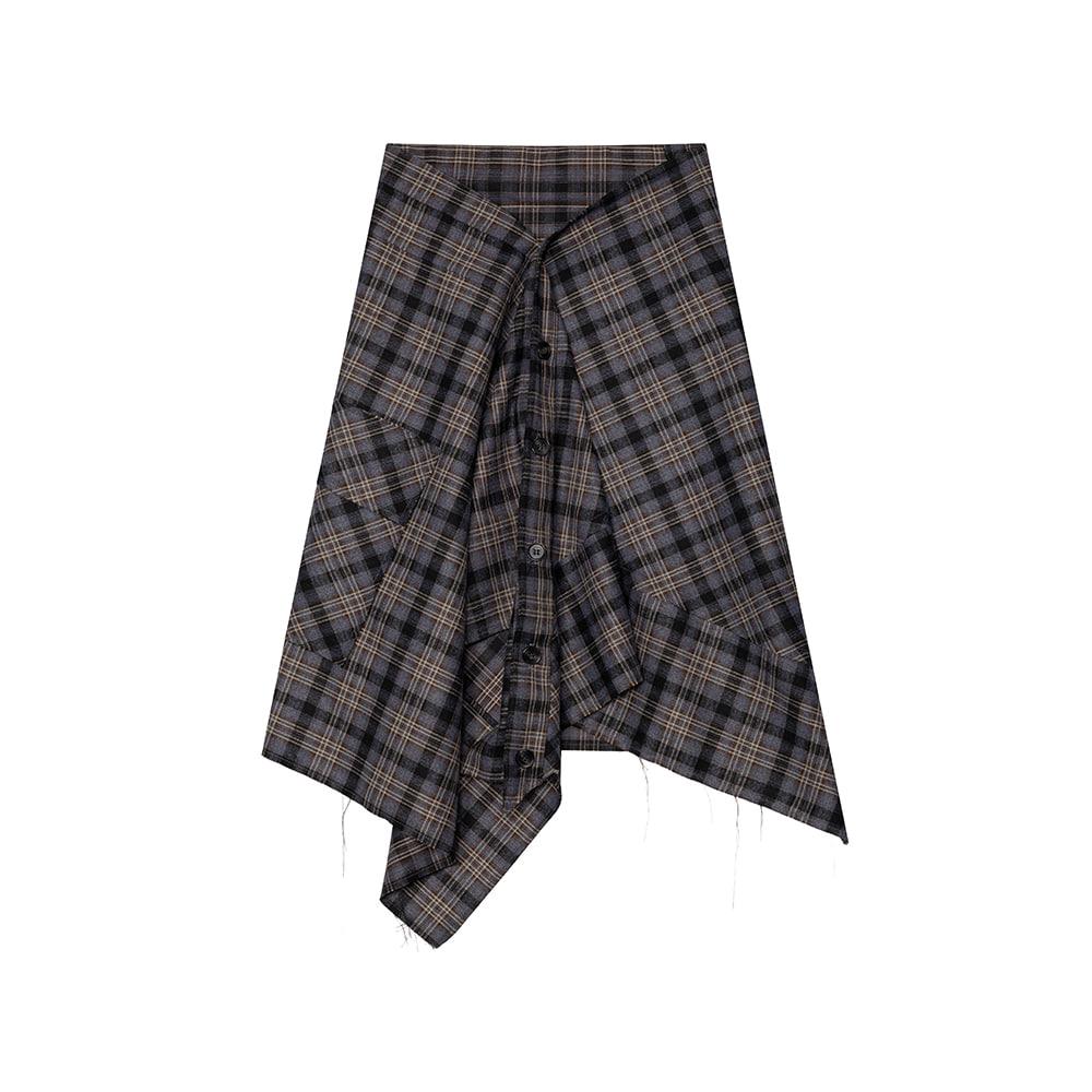 LAYERED CHECK WRAP SKIRT, BLUE