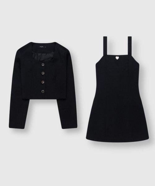 TY 트위드 자켓 원피스 세트 - 블랙
