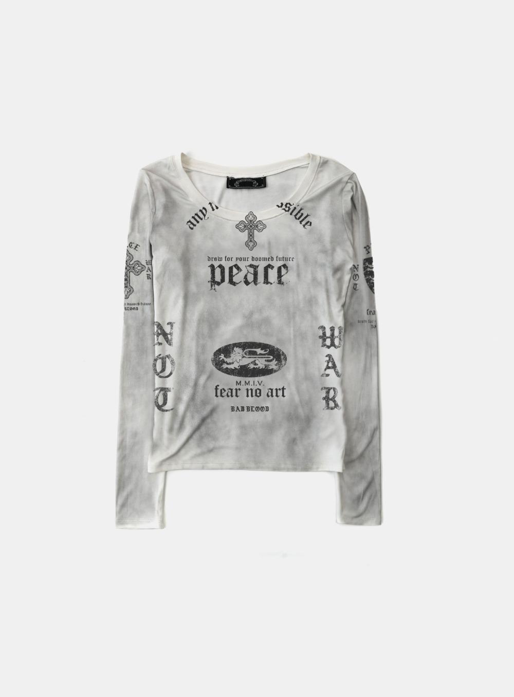 [w-tee25-146] PEACE NOT WAR 루즈핏 티 - 더스티화이트