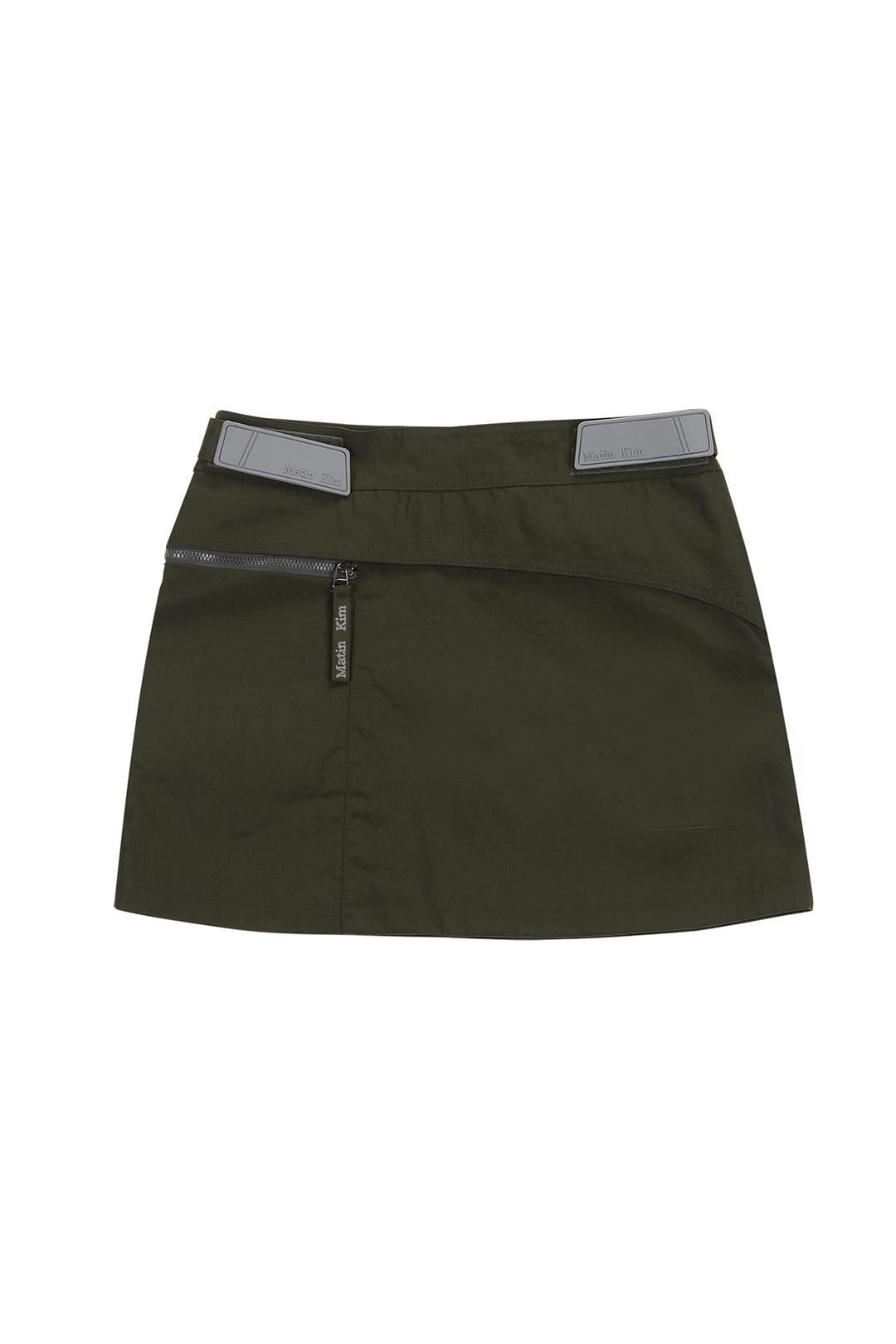 NYLON ZIP POINT MINI SKIRT IN KHAKI