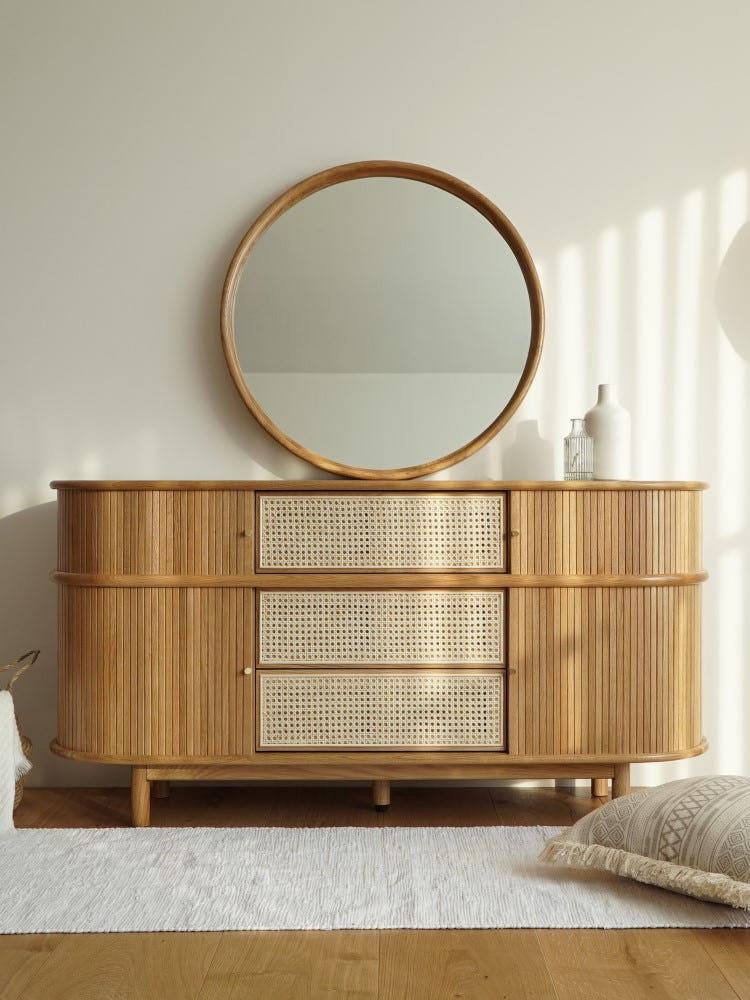 밀크 와이드 체스트 + 라운드 거울 오크(선택)